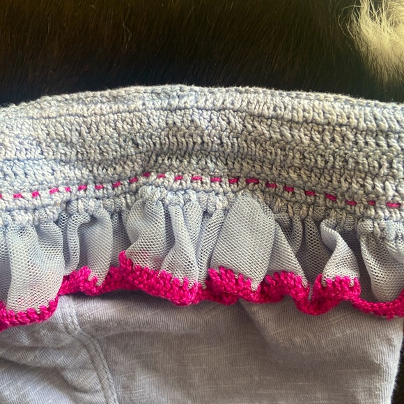 S 🔖 FREE PEOPLE Tube Top Crop Top Purple Blue Ruffle Crochet  OB925036 $68 - Picture 4 of 8